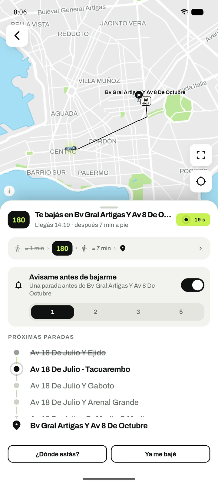 Arriba del 180, con el aviso para bajarte prendido